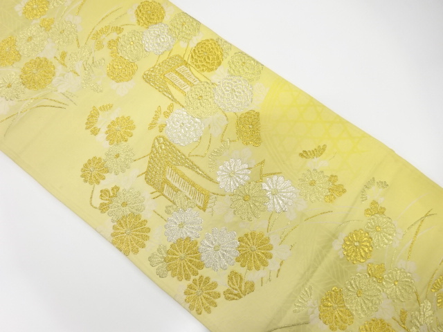 JAPANESE KIMONO / ANTIQUE FUKURO OBI / SILK / WOVEN FENCE PATTERN